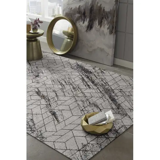 Ivory Machine Woven Abstract Geometric Indoor Runner Rug Photo 5