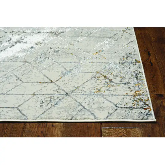 Ivory Machine Woven Abstract Geometric Indoor Runner Rug Photo 3