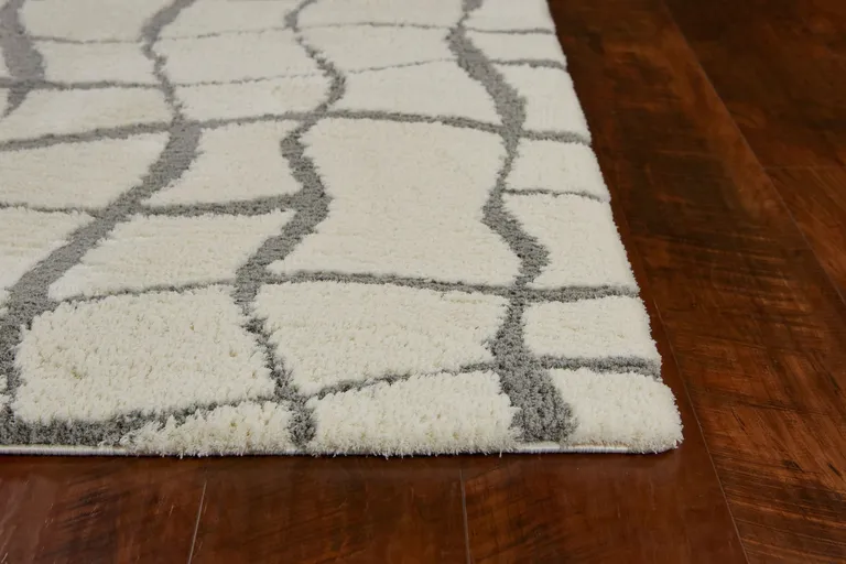 Ivory Machine Woven Abstract Indoor Shag Rug Photo 4