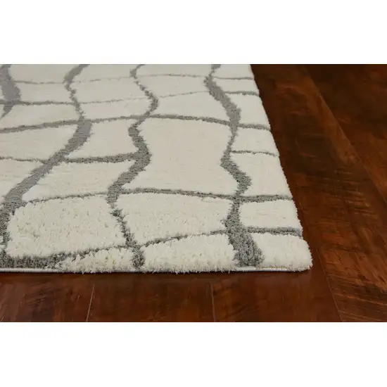 Ivory Machine Woven Abstract Indoor Shag Rug Photo 4