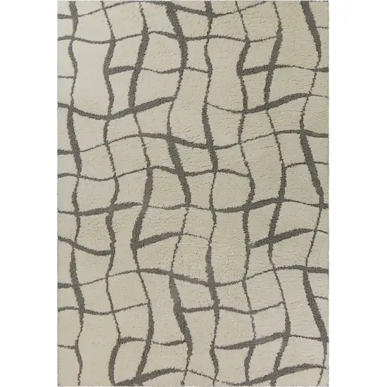 Ivory Machine Woven Abstract Indoor Shag Rug Photo 2