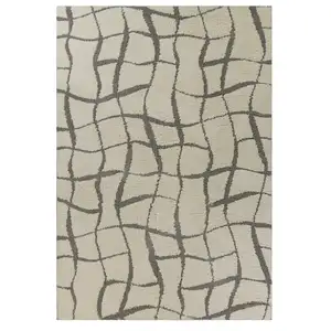 Photo of Ivory Machine Woven Abstract Indoor Shag Rug