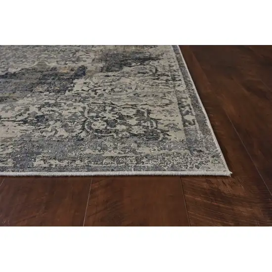 Ivory Machine Woven Distressed Diamond Floral Medallion Indoor Area Rug Photo 4