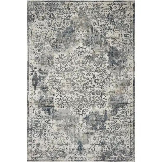 Ivory Machine Woven Distressed Diamond Floral Medallion Indoor Area Rug Photo 1