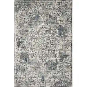 Photo of Ivory Machine Woven Distressed Diamond Floral Medallion Indoor Area Rug