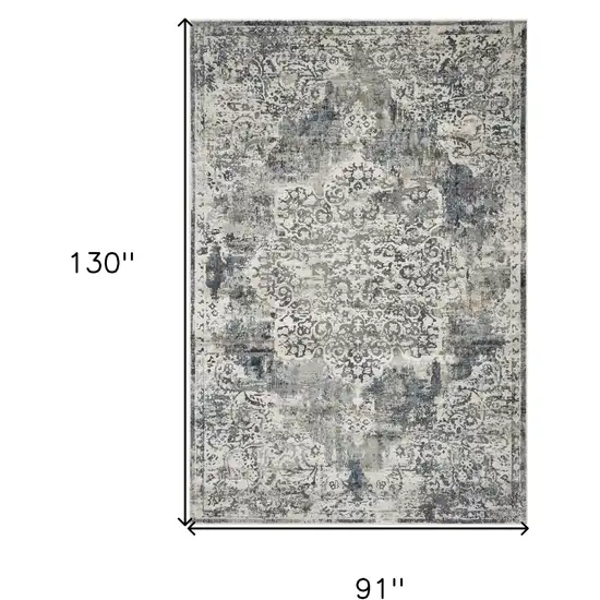 Ivory Machine Woven Distressed Diamond Floral Medallion Indoor Area Rug Photo 2