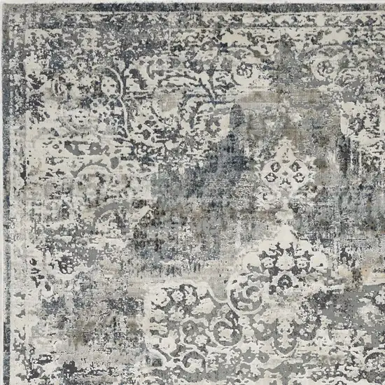 Ivory Machine Woven Distressed Diamond Floral Medallion Indoor Area Rug Photo 3