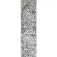 Photo of Ivory Machine Woven Distressed Diamond Floral Medallion Indoor Runner Rug