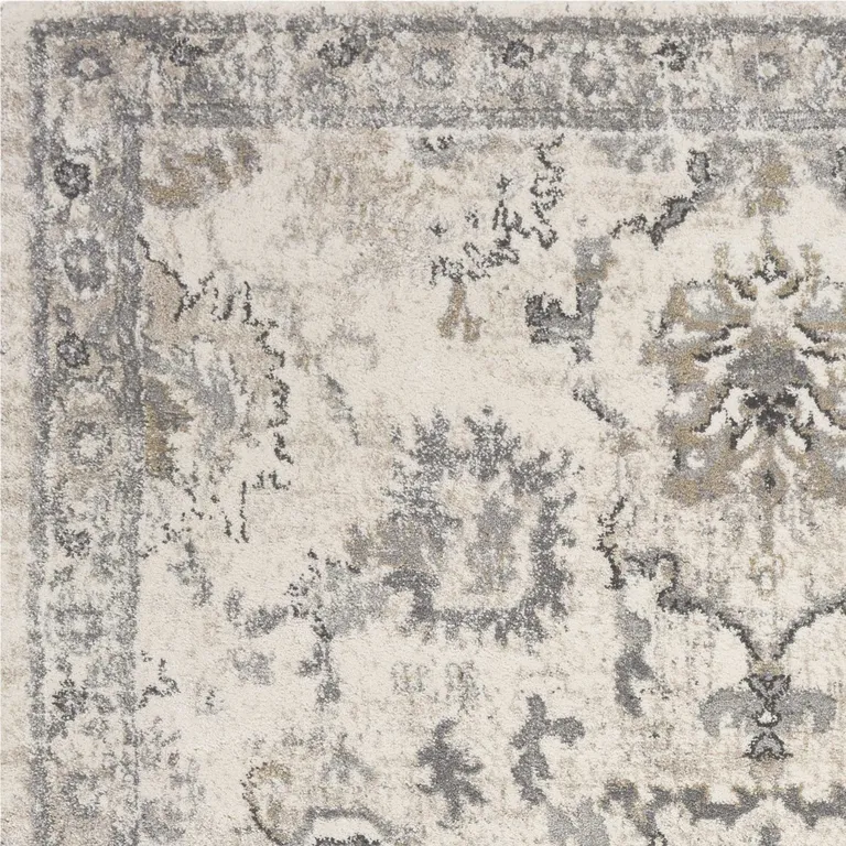 Ivory Machine Woven Distressed Floral Traditional Indoor Area Rug Photo 3