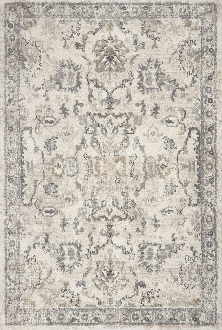 Ivory Machine Woven Distressed Floral Traditional Indoor Area Rug Photo 1