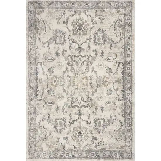 Ivory Machine Woven Distressed Floral Traditional Indoor Area Rug Photo 1