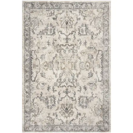 Ivory Machine Woven Distressed Floral Traditional Indoor Area Rug Photo 2