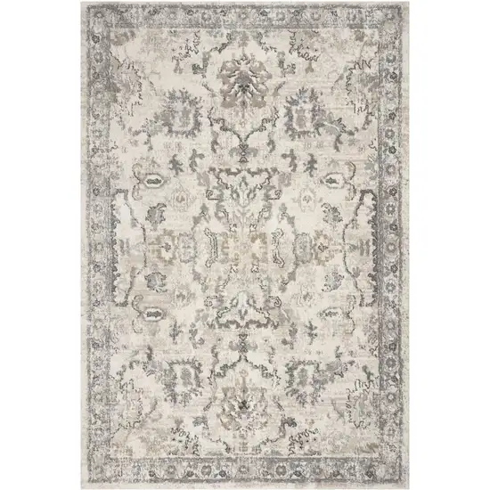 Ivory Machine Woven Distressed Floral Traditional Indoor Runner Rug Photo 2