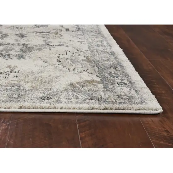Ivory Machine Woven Distressed Floral Traditional Indoor Runner Rug Photo 4