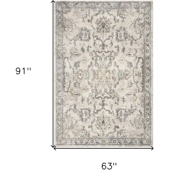 Ivory Machine Woven Distressed Floral Traditional Indoor Runner Rug Photo 3