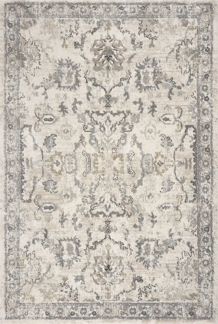 Ivory Machine Woven Distressed Floral Traditional Indoor Runner Rug Photo 1
