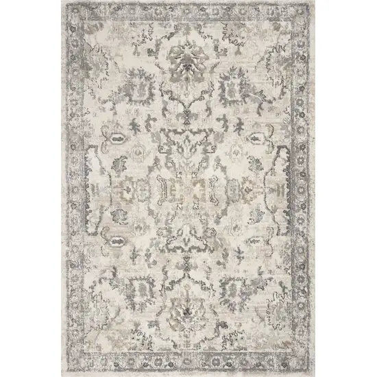 Ivory Machine Woven Distressed Floral Traditional Indoor Runner Rug Photo 1
