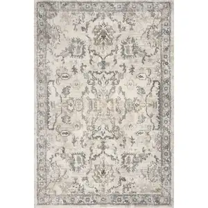 Photo of Ivory Machine Woven Distressed Floral Traditional Indoor Runner Rug