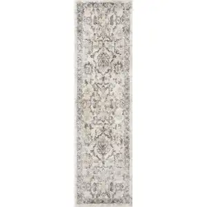 Photo of Ivory Machine Woven Distressed Floral Traditional Indoor Runner Rug