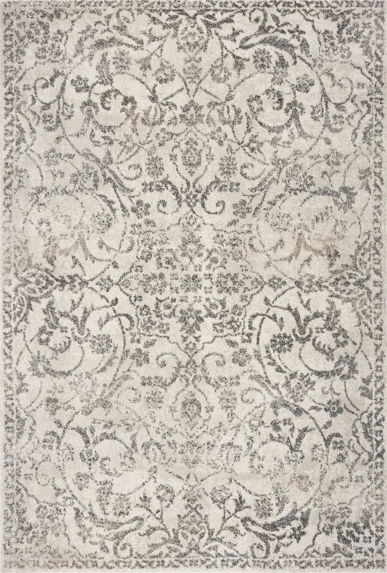 Ivory Machine Woven Distressed Floral Vines Indoor Area Rug Photo 1