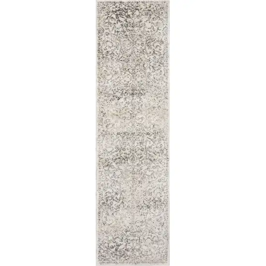 Ivory Machine Woven Distressed Floral Vines Indoor Runner Rug Photo 1