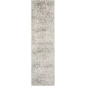 Photo of Ivory Machine Woven Distressed Floral Vines Indoor Runner Rug