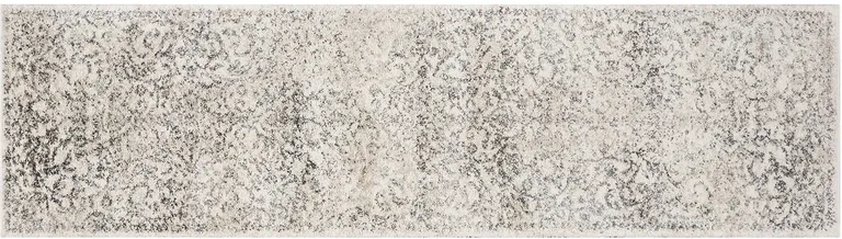 Ivory Machine Woven Distressed Floral Vines Indoor Runner Rug Photo 2