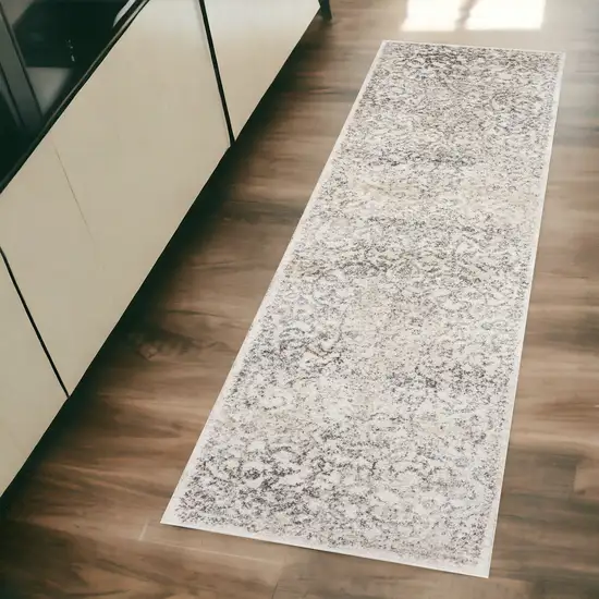 8' Ivory Floral Runner Rug Photo 1