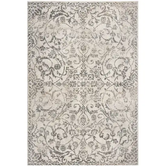 Ivory Machine Woven Distressed Traditional Floral Vines Indoor Area Rugg Photo 2