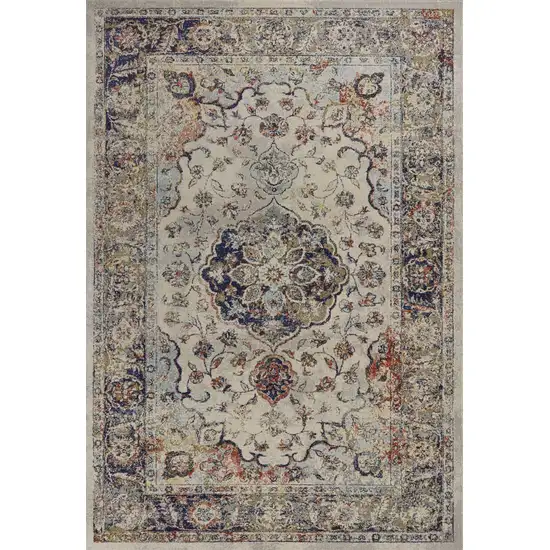 Ivory Machine Woven Floral Medallion Indoor Area Rug Photo 1