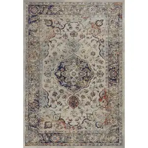 Photo of Ivory Machine Woven Floral Medallion Indoor Area Rug