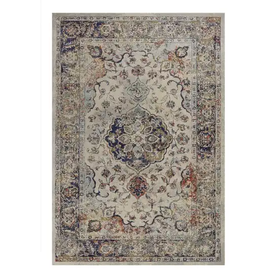 Ivory Machine Woven Floral Medallion Indoor Area Rug Photo 2