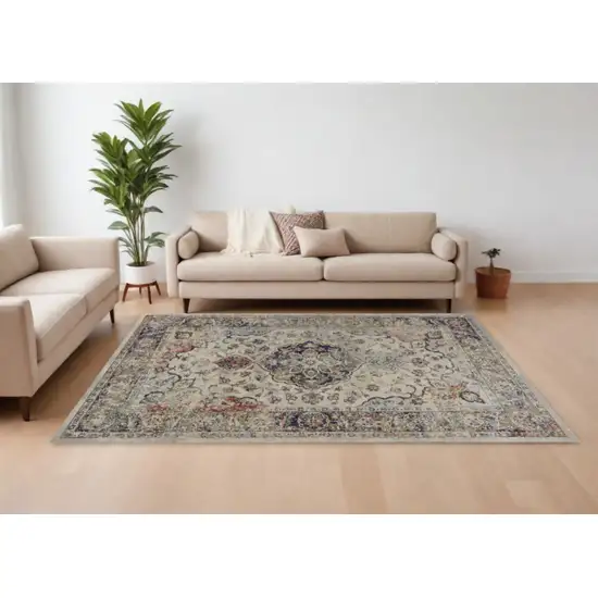 Ivory Machine Woven Floral Medallion Indoor Area Rug Photo 2