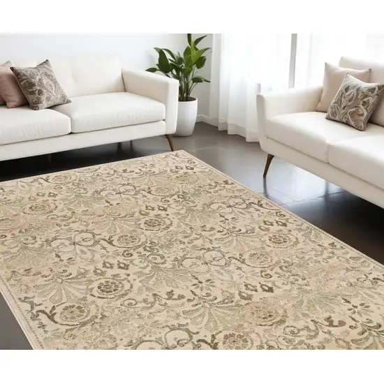 Ivory Machine Woven Floral Traditional Indoor Area Rug Photo 1