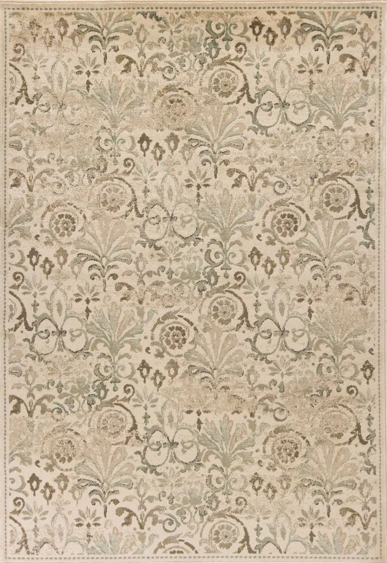 Ivory Machine Woven Floral Traditional Indoor Area Rug Photo 1