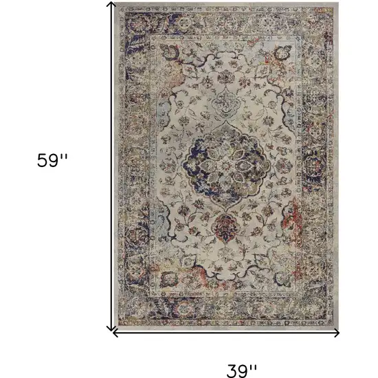 3'X5' Ivory Machine Woven Floral Traditional Indoor Area Rug Photo 3