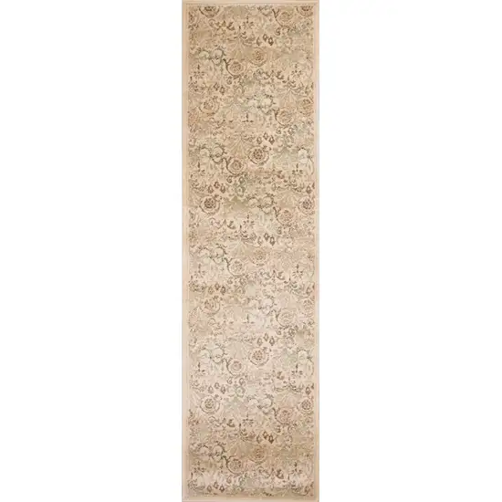 7' Ivory Machine Woven Floral Traditional Indoor Runner Rug Photo 4