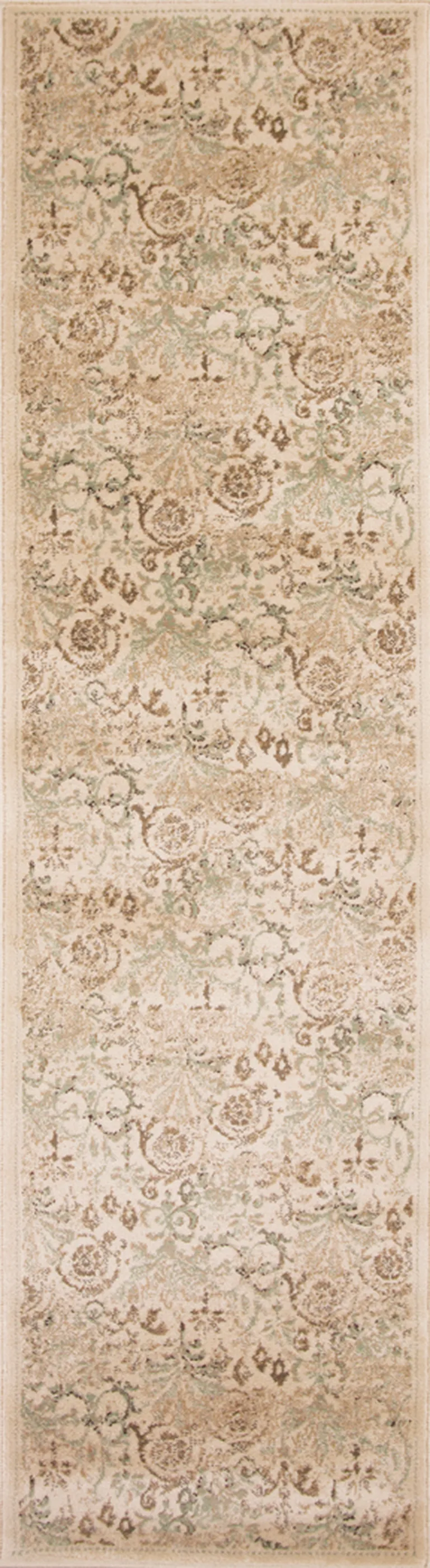 Ivory Machine Woven Floral Traditional Indoor Runner Rug Photo 1