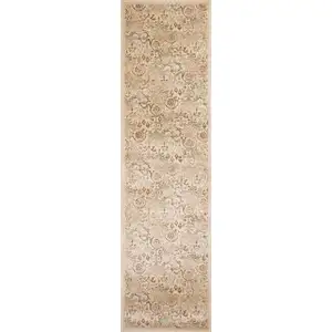 Photo of Ivory Machine Woven Floral Traditional Indoor Runner Rug