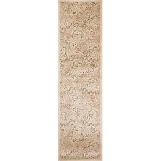 7' Ivory Machine Woven Floral Traditional Indoor Runner Rug Photo 2