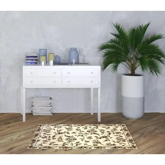 3'X5' Ivory Machine Woven Floral Vines Indoor Area Rug Photo 2