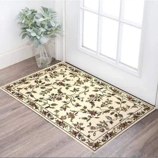 3'X5' Ivory Machine Woven Floral Vines Indoor Area Rug Photo 1