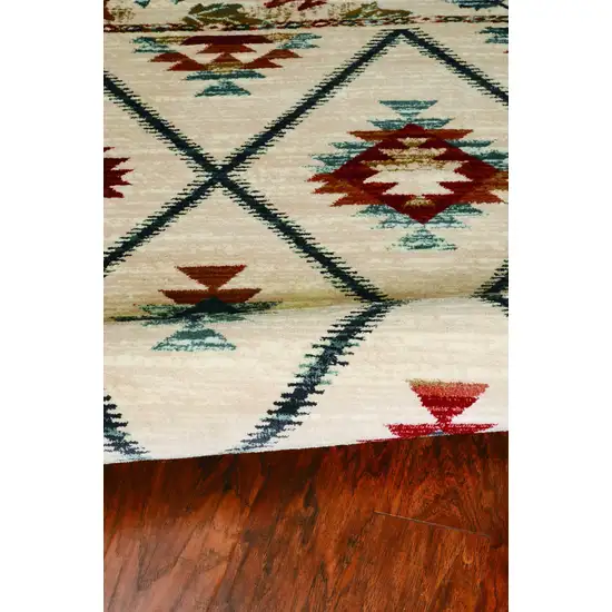 Ivory Machine Woven Geometric Lodge Indoor Area Rug Photo 3