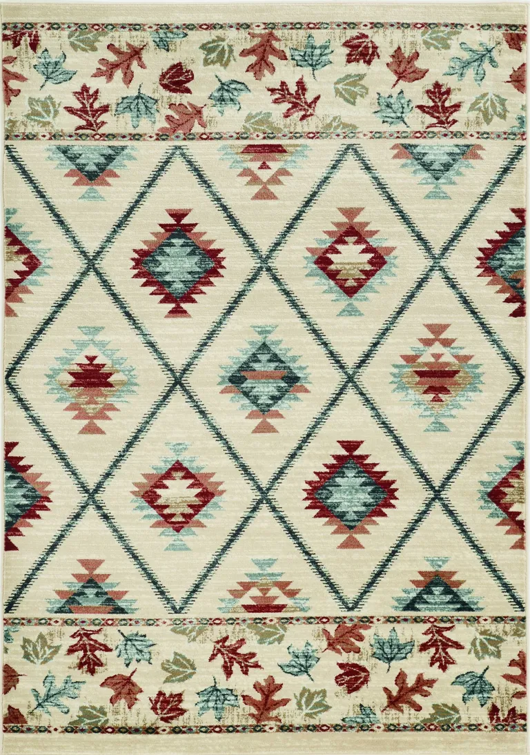 Ivory Machine Woven Geometric Lodge Indoor Area Rug Photo 1