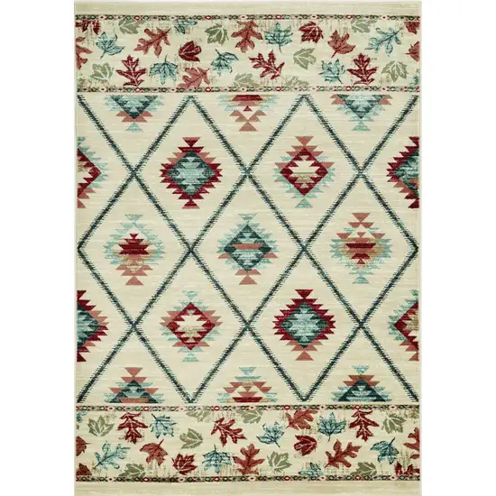 Ivory Machine Woven Geometric Lodge Indoor Area Rug Photo 1