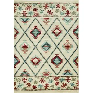 Photo of Ivory Machine Woven Geometric Lodge Indoor Area Rug