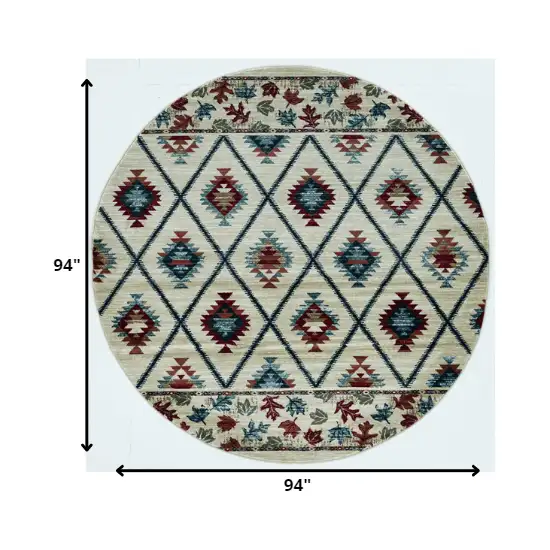 Ivory Machine Woven Geometric Lodge Round Indoor Area Rug Photo 2