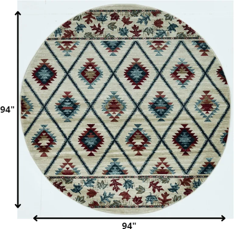 Ivory Machine Woven Geometric Lodge Round Indoor Area Rug Photo 2