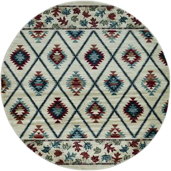 8' Ivory Machine Woven Geometric Lodge Round Indoor Area Rug Photo 2