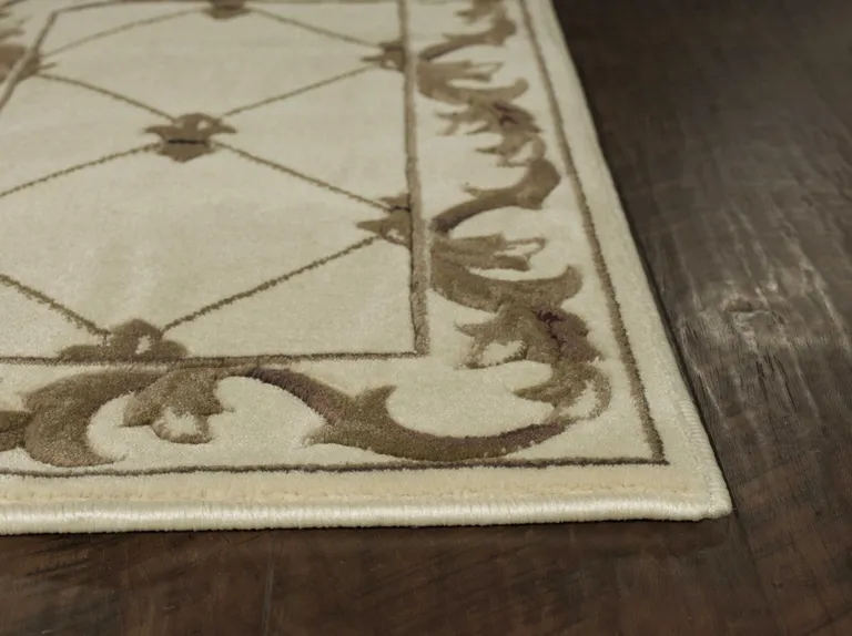 Ivory Machine Woven Hand Carved Fleur De Lis Indoor Area Rug Photo 4